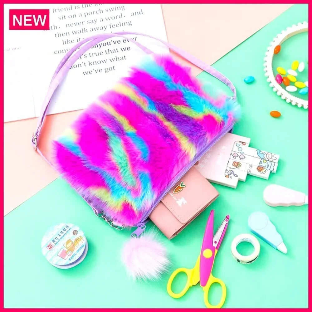 Fluffy Faux Fur Crossbody Bag Adjustable Strap Kids Women Purse